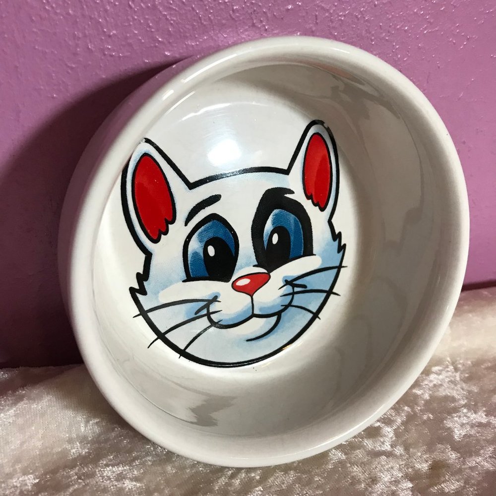 FREE Houston Harvest Gift * Fun Kitty Cat Face Vintage Food Water Dish Stoneware - Picture 2 of 6